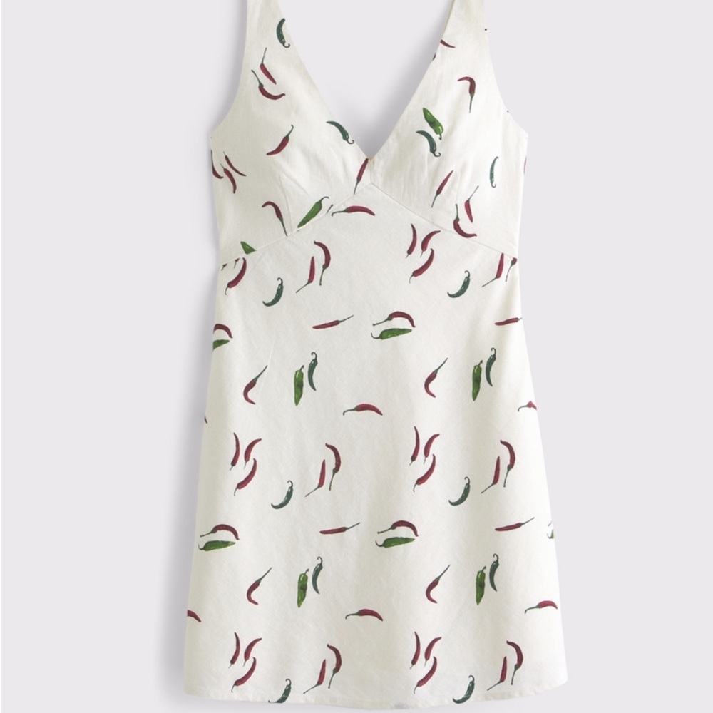 Abercrombie V-Neck Linen-Blend Mini Dress in Pepper Print, Size XS - Picture 4 of 8